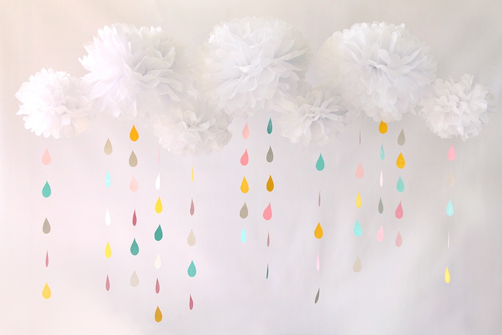 Baby SPRINKLE Decor/ SPRINKLE Party / 3D Clouds and Raindrop Rainbow  Garland / Baby Shower Decorations / DIY Nursery Mobile 