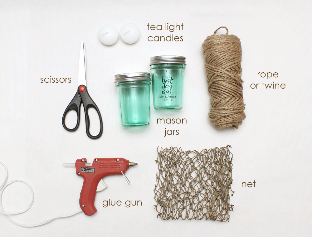 DIY Net-Wrapped Mason Jars For Easy Beach Themed Decor -Beau-coup Blog