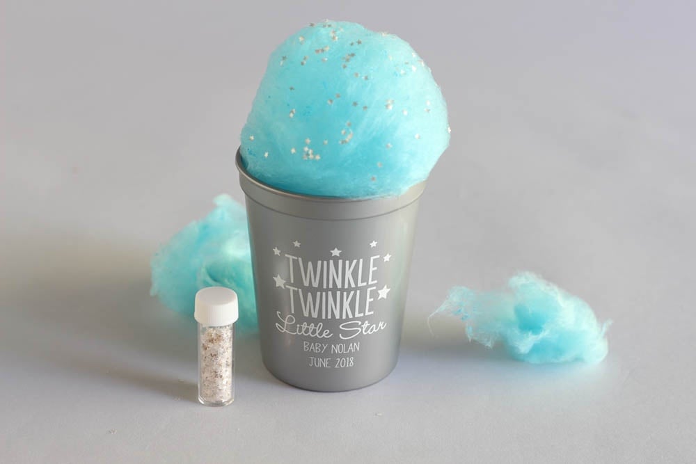 diy cotton candy, cotton candy favor, cotton candy baby shower favor, blue cotton candy, twinkle twinkle baby shower, cotton candy favor, star glitter, edible star glitter 