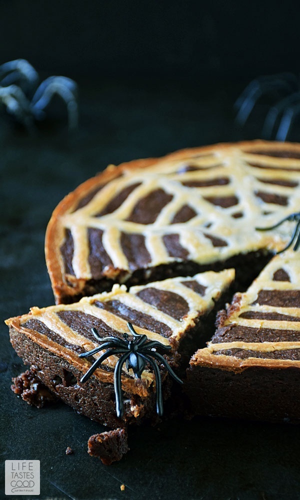 A spiderweb brownie cake for Halloween. 