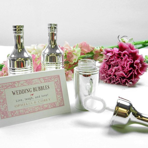 Silver Plated Champagne Bottle Wedding Bubbles Place Card Holders