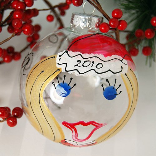 Personalized Hand Painted Santa Girl Glass Ornament