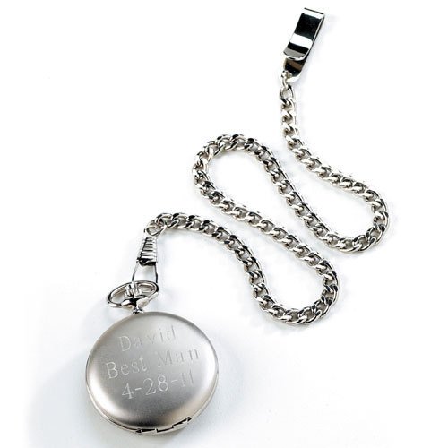 Engraved Brushed Silver Pocket Watch