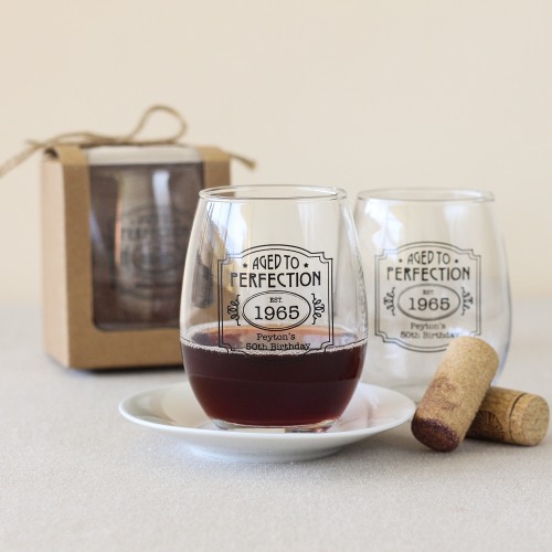 Personalized 9 oz. Birthday Stemless Wine Glass