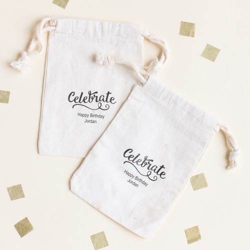 Personalized Natural Cotton Birthday Favor Bag