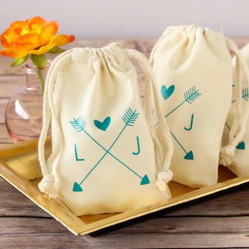 Personalized natural cotton wedding favor bag