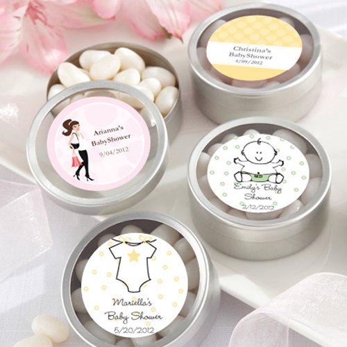 Personalized Baby Shower Round Clear Topped Candy Tins