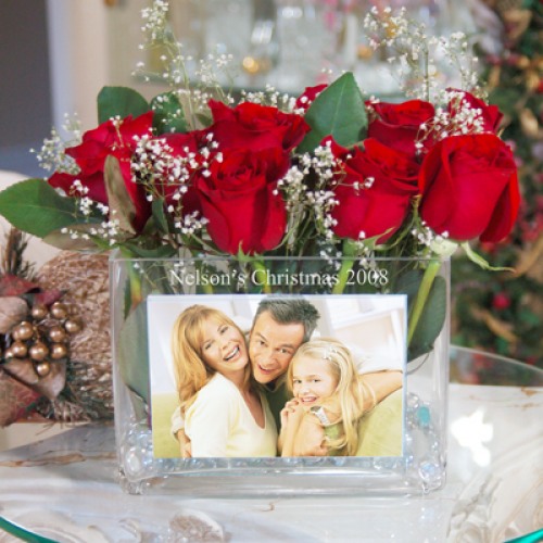Engraved Glass Photo Vase