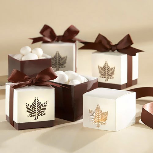 Chocolate Brown Fall Leaf Favor Boxes