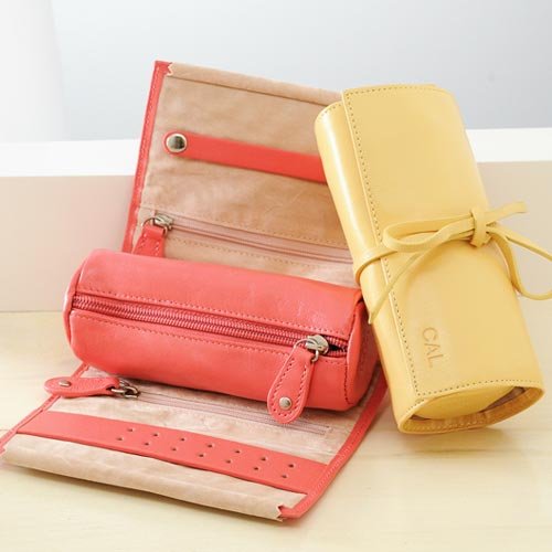 Monogrammed Leather Jewelry Roll