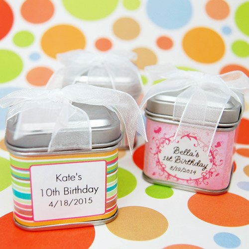 Personalized Square Birthday Favor Tins