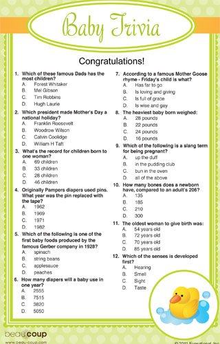964 New baby shower game questions 192 Exclusive Baby Shower Trivia Game 