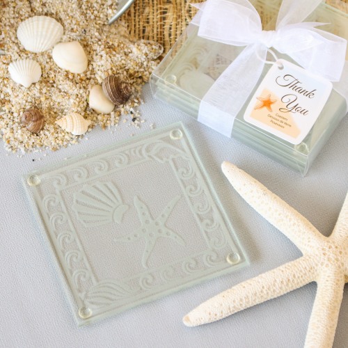 Shell and Starfish Frosted Glass Coasters