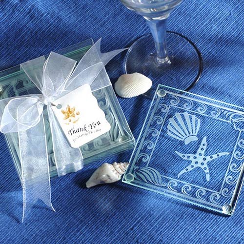 Shell and Starfish Frosted Glass Coasters