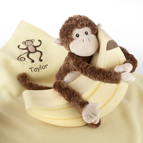 Personalized Monkey Plush and Blanket Gift Set