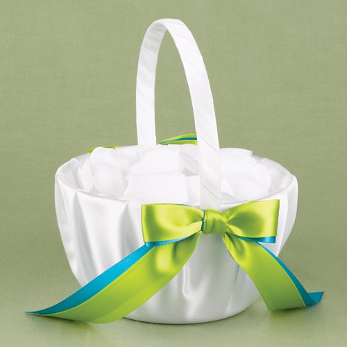 Custom Two-Ribbon White Flower Girl Basket