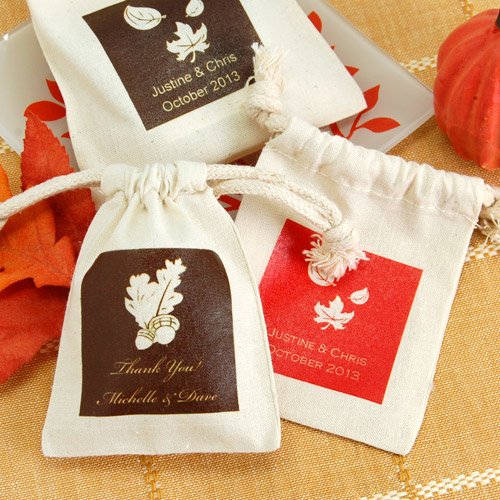 Personalized Autumn Silhouette Natural Cotton Favor Bag