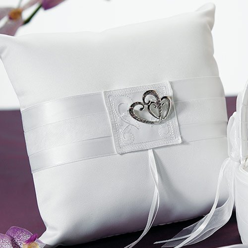 Classic Double Heart White Ring Bearer Pillow