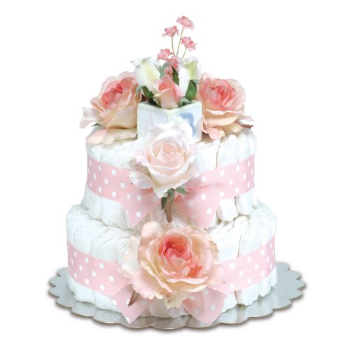 Two-Tier Pink Roses with Polka Dots Diaper Cake