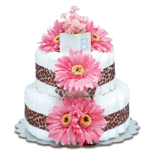 Two-Tier Hot Pink Daisies with Leopard Diaper Cake