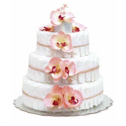 Three-Tier Pink Orchids with Natural Raffia Diaper Cake