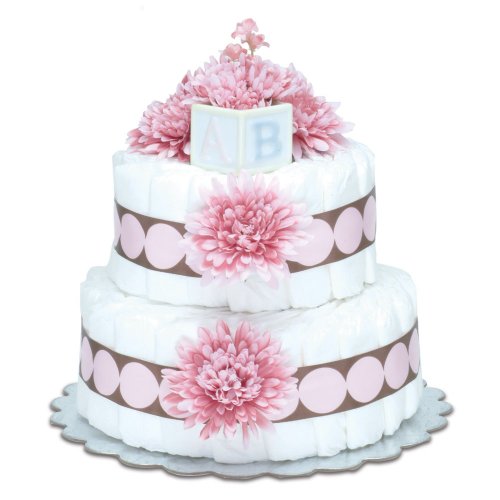 Two-Tier Pink Mums with Pink Dots Diaper Cake