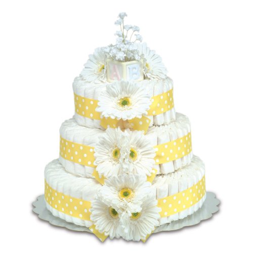 Three-Tier Yellow Gerbera Daisies with Polka Dots Diaper Cake