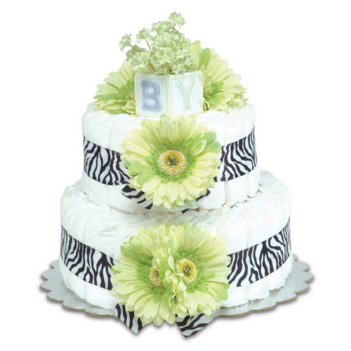 Two-Tier Green Daisies with Zebra Diaper Cake