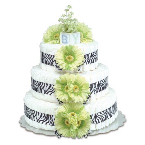 Three-Tier Green Daisies with Zebra Diaper Cake