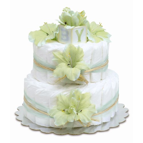 Two-Tier Mint Green Gladiolas with Natural Raffia Diaper Cake