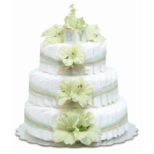 Three-Tier Mint Green Gladiolas with Natural Raffia Diaper Cake