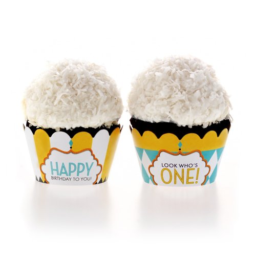 Classic Carnival Birthday Yellow and Blue Cupcake Wrappers