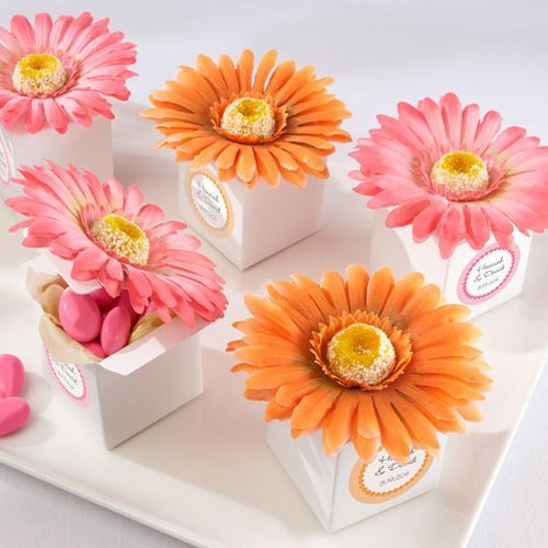 Gerber Daisy Favor Boxes with Personalized Labels