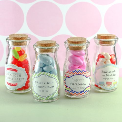 Personalized Birthday Vintage Milk Favor Jars