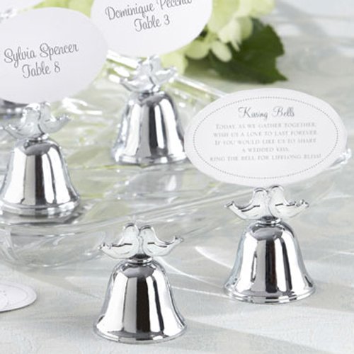 Lovebirds Silver Wedding Bell Place Card Holders