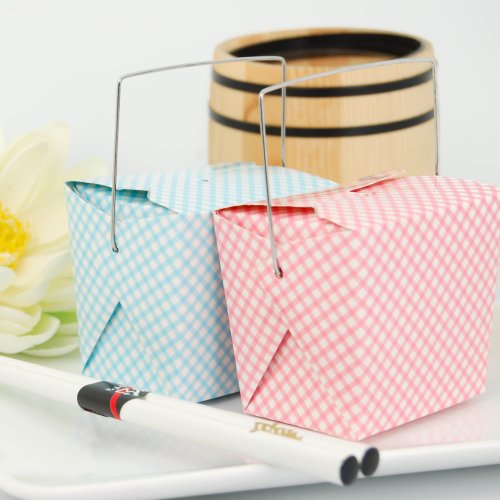 Gingham Blue and Pink Chinese Takeout Boxes