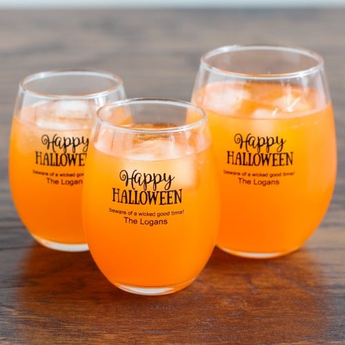 Personalized Halloween Stemless Wine Glasses