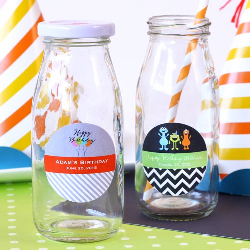 Personalized Kids Birthday Milk Jars and Straws