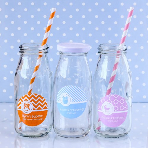 Personalized Baptism Milk Jars and Straws