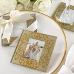 Golden Brocade Elegant Glass Photo Coasters