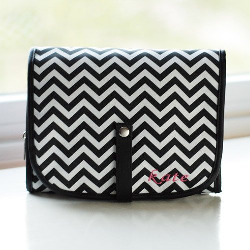 Personalized Chevron Hanging Cosmetic Bag Grooming Set