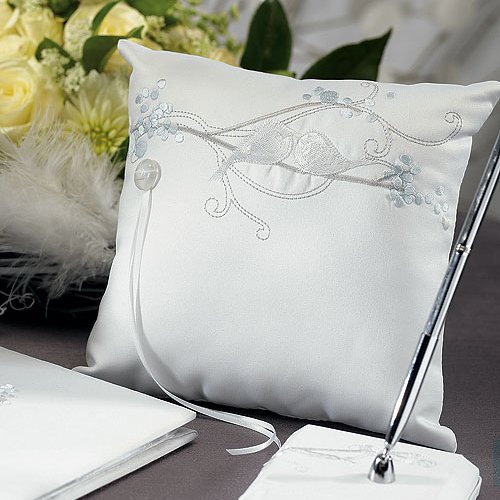 Classic White Love Birds Ring Bearer Pillow