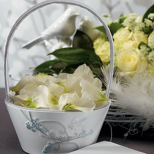 Classic White Love Birds Flower Girl Basket
