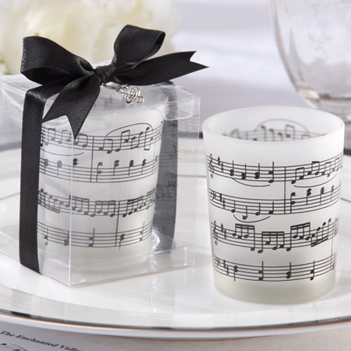 Music Notes Frosted-Glass Tea Light Holder