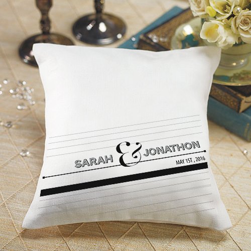 Personalized Contemporary Black and White Ring Pillow