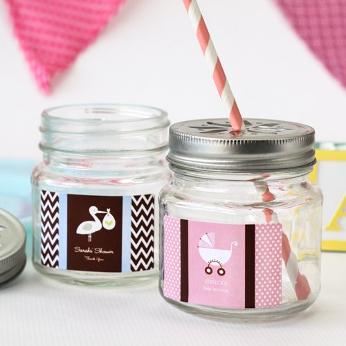 Personalized Baby Mason Jars With Flower Lids And Straws