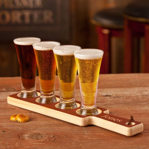 Personalized Wood Carved Beer Tasting Set