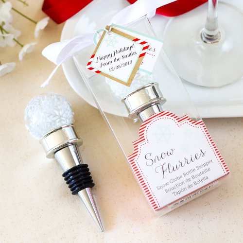 Snow Flurries Snowglobe Bottle Stopper with Personalized Tag
