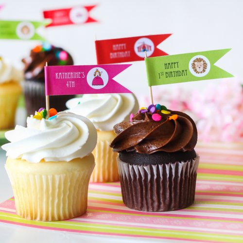 Personalized Birthday Themed Flag Labels with Straws