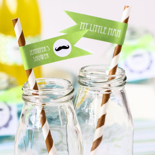 Personalized Baby Shower Themed Flag Labels with Straws